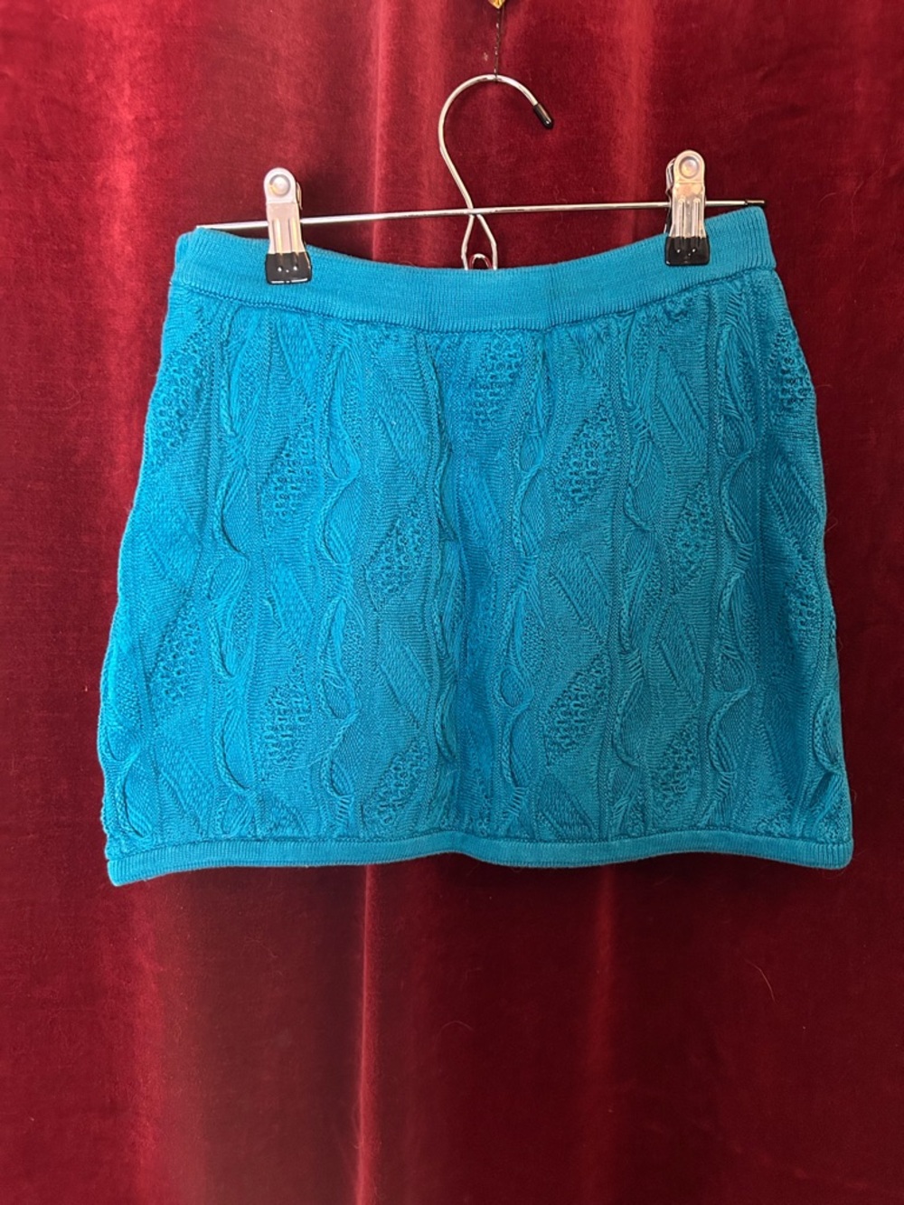 COOGI Teal Cable Knit Mini Skirt